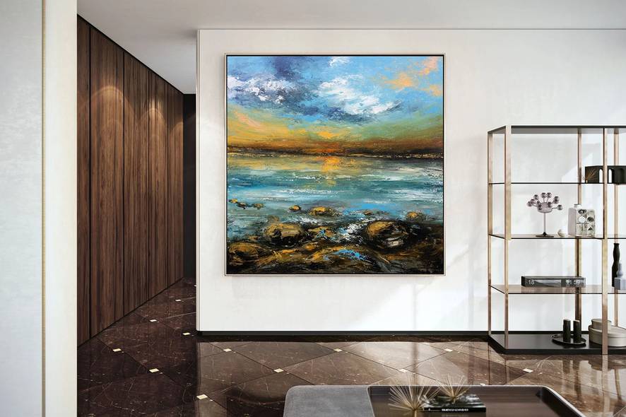 Sea Hand-painted Handmade Landscape Yellow You Abstract Canvas Artwork Z18A0